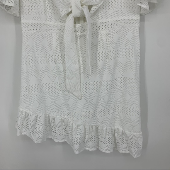 Kate Kasin womens 2XL dress White Ruffles Tie Cutout Asymmetrical NEW - Picture 2 of 11